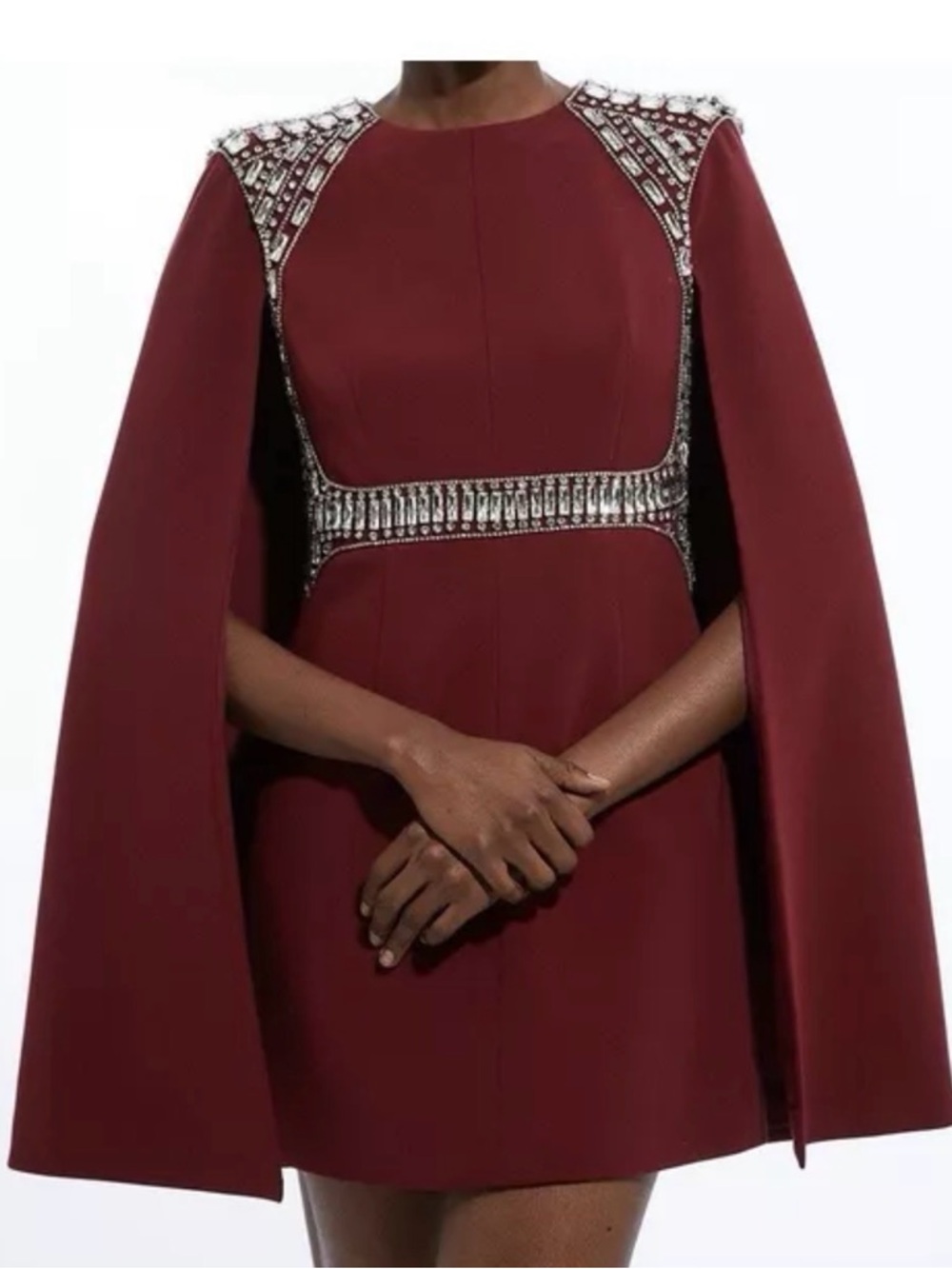 Karen Millen Burgundy Jeweled Cape Mini Dress
